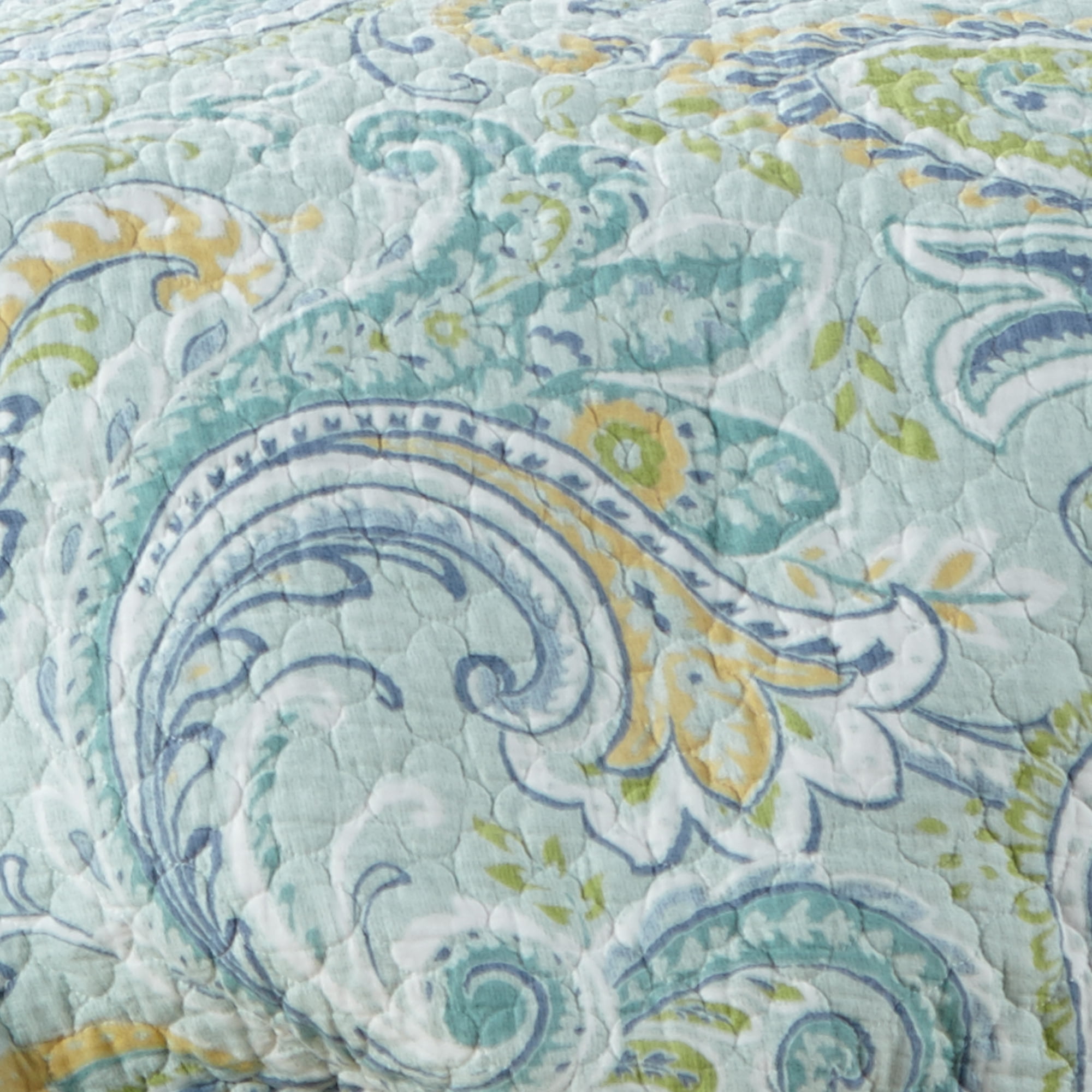 Levtex Home - Cortona Paisley Quilt Set - King Quilt (106x92in.) + Two king Pillow Shams (20x26in.) - Paisley - Green, Yellow, Blue, and White - Reversible - Cotton Fabric