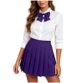 thumbnail image 5 of Mgmyaa Preppy School Uniform Casual Skirts for Women Mini Pleated High Waist A-Line Skirt with Ruched Detail Matching Bow Pull-On Comfort Waist Solid Loose Fit Casual Mini Skirt, 5 of 10