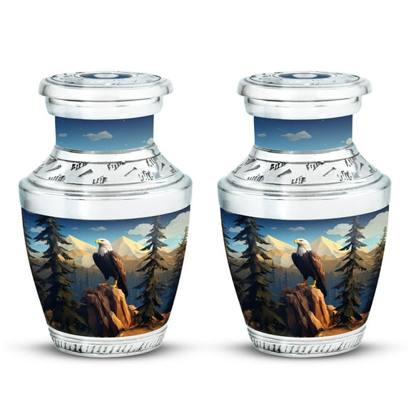 Eagle In Mountains Urn For Human Ashes, Mountain-Themed Memorial Urns For Ashes Adult Female, Small Keepsake Funeral Urns For Ashes, Cremation Urns For Burial 3 Inch, 2pcs