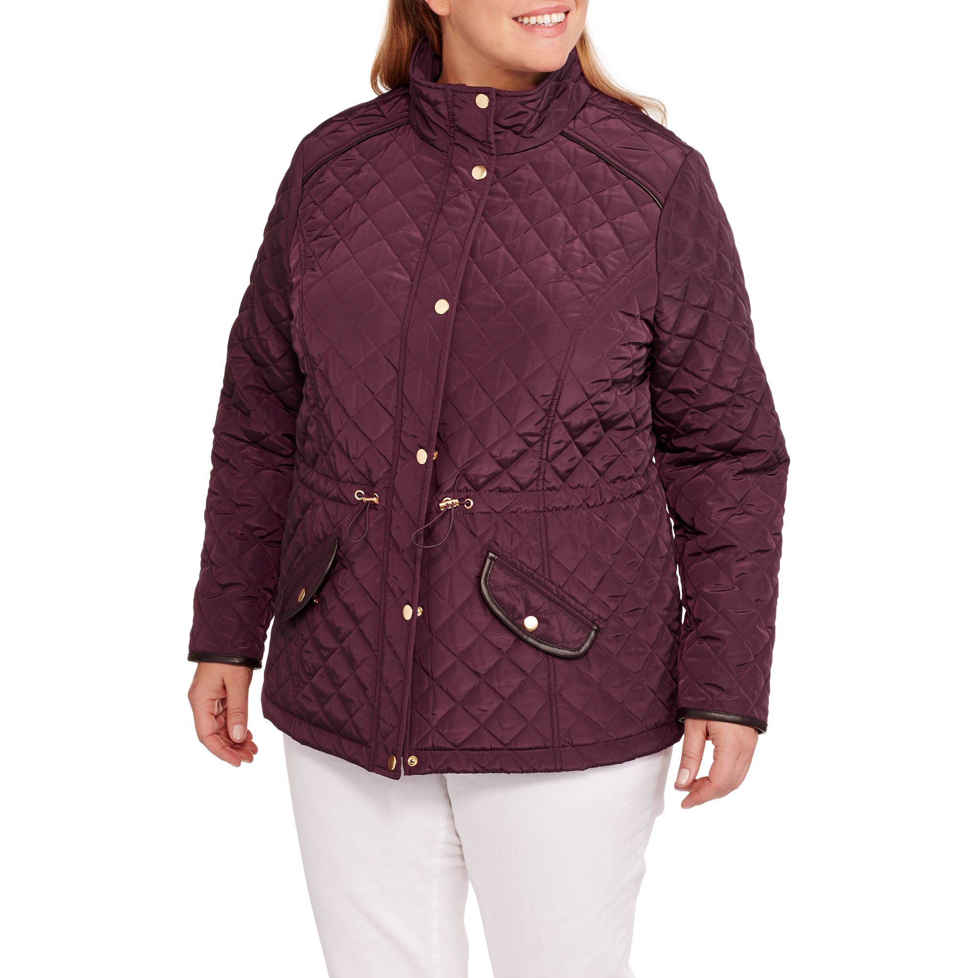 Women's PlusSize Quilted Barn Jacket With Faux Leather Trim