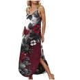 thumbnail image 4 of KIHOUT Robes d'Été pour Femmes Mode Dos Nu Sans Manches Col en V Licou Fente Ourlet Imprimé Robe Maxi Multicolore m, 4 of 9