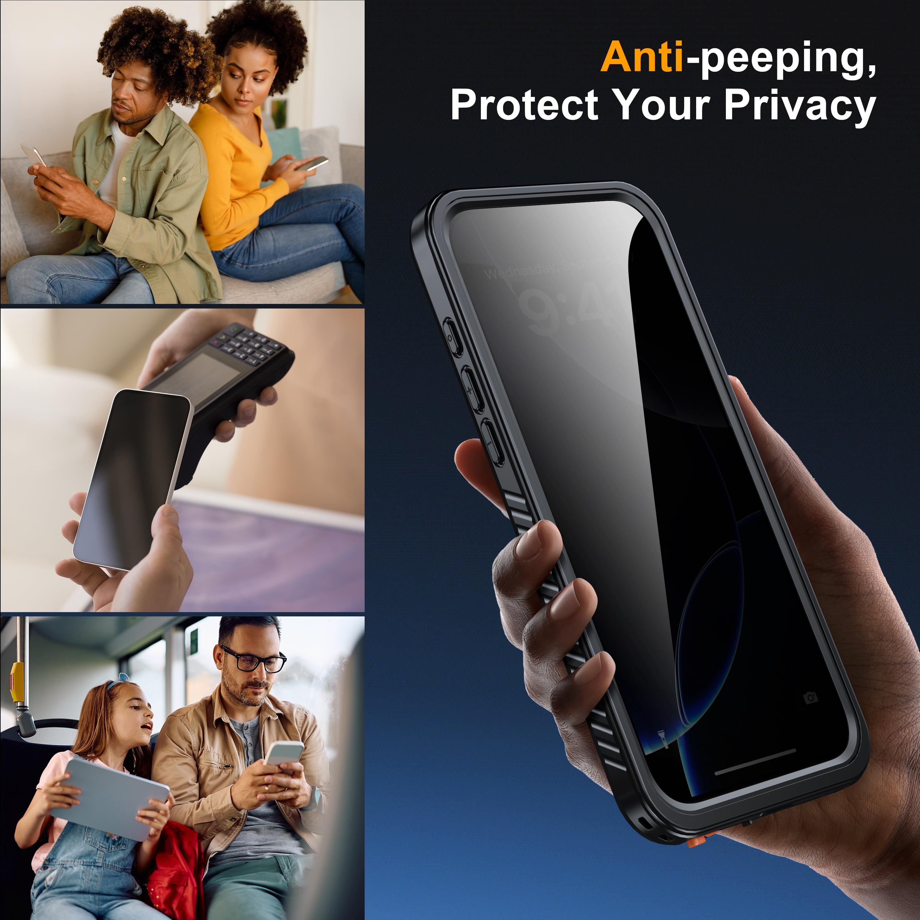 ANTSHARE for iPhone 16 Pro Max Case, Double Front Frame Built-in HD Screen Protector + Privacy Screen Protector, Waterproof Phone Case for iPhone 16 Pro Max-Black