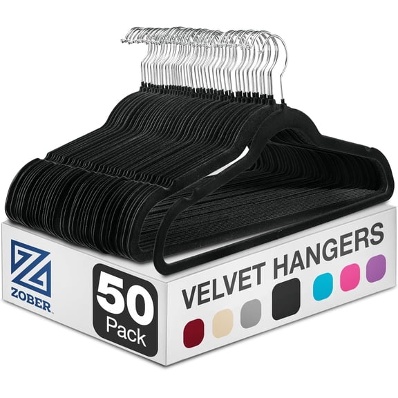 Black Velvet Hangers 50 Pack - Clothes Hangers, Coat Hanger for Pants & Dress Clothes - Non Slip w/ 360 Degree Swivel, Holds up to 10 lbs - Strong Felt Hanger for Clothing