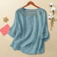 thumbnail image 6 of Breezora Women's 3/4 Sleeve Cotton Linen Set Breathable Loose Fit Outfit For Vacation Or Daily M Size Light Blue, 6 of 8