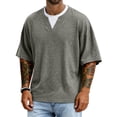 thumbnail image 2 of Dresfit Mens T Shirts Oversized Short Sleeve Henley Shirts 2026 Summer V Neck Basic Shirt Breathable Big and Tall Loose Fit Tops 2XL, 2 of 4