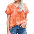 thumbnail image 1 of Women Rolled Short Sleeve Tie Dyed Printed Pockets Front Top, 1 of 3