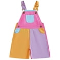 thumbnail image 3 of LJEFF Kids Color Block Overalls Shorts, Adjustable Straps Breathable Casual Summer Summer Toddler Jumpsuit Hot Pink Size 12 Months, 3 of 6