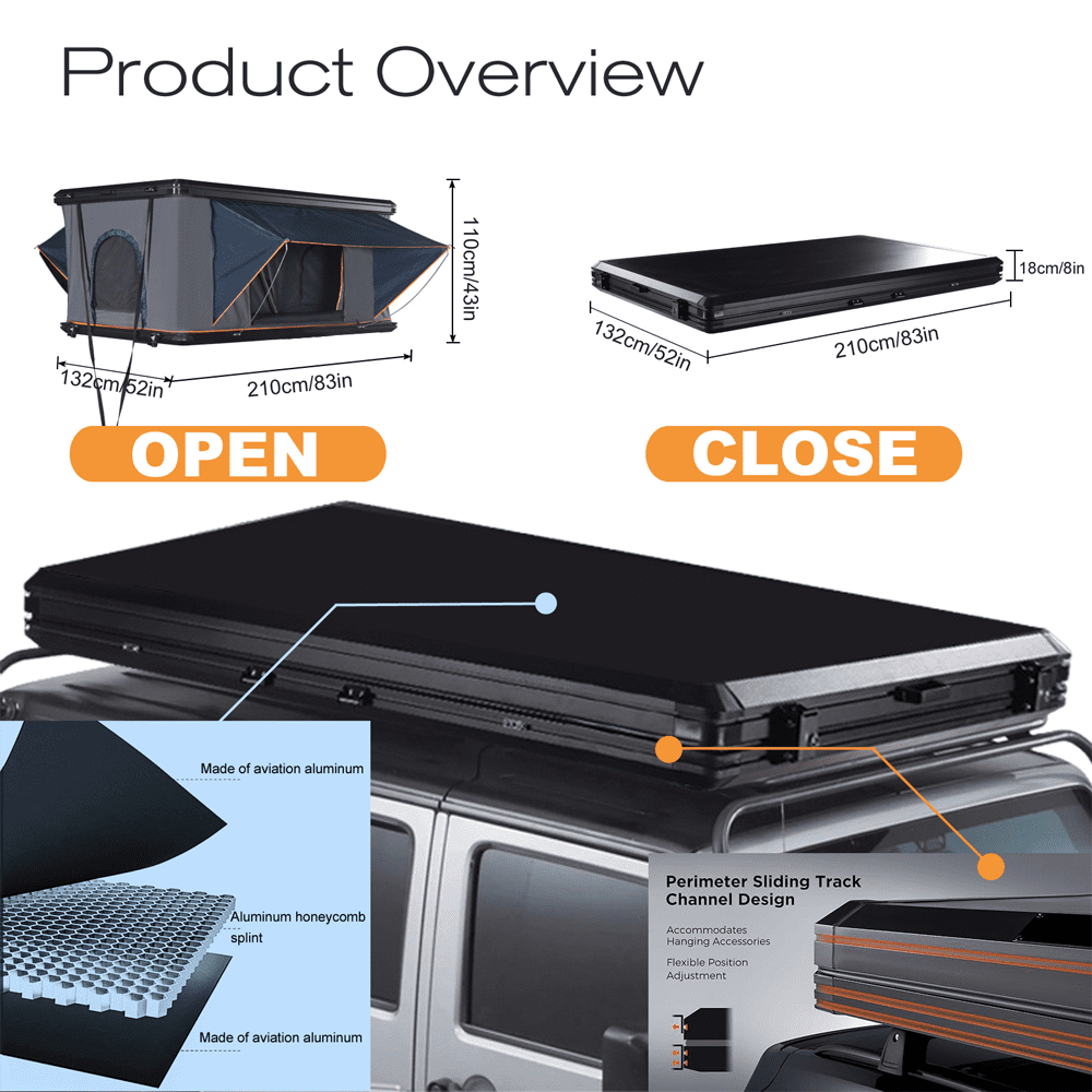 Jiadrooe Rooftop Tent Hard Shell - Rooftop Tent for Van Jeep SUV Truck Car Tents for Camping, Car Roof Tent Hard Shell Roof Top Tent Camping Waterproof, Windproof, Sturdy,2-3 People Tent