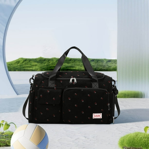 Xihbxyly Bolso de Mano con Estampado de Fresa, Bolso de Mano de Gran Capacidad con Compartimento para Zapatos y Separación Entre Ropa y Artículos Húmedos y Secos, Bolso Ligero de Pana para Fin de Sem
