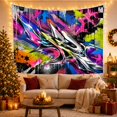 thumbnail image 3 of Metallic Shards Amid Neon Splashes and Stars, Dramatic Abstract for Graffiti Fans, Geometric Decor, Housewarming Gift, Tapestry Wall Hanging for Studio and Living Room, 3 of 7