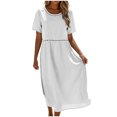 thumbnail image 1 of 2DXuixsh Robe Maxi d'Été Ample et Fluide pour Femme, Ajourée, Col Rond, Couleur Unie, Manches Courtes, Vacances, avec Poches, 1 of 4