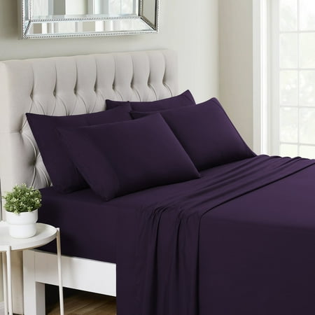 Sweet Home Collection 1500 Series 6 Piece Ultra Soft Microfiber Sheet Set Full Purple