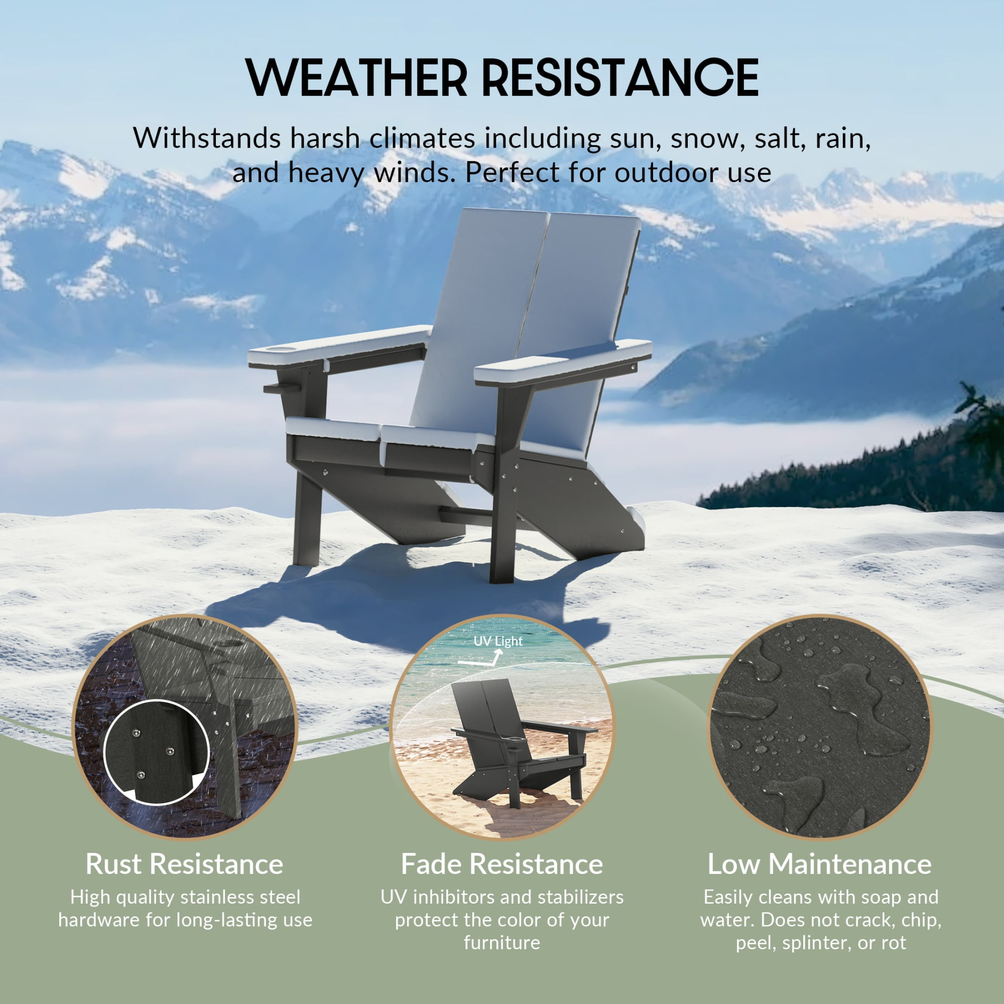 WestinTrends Riviera Outdoor HDPE Modern Adirondack Chair with Cup Holder (Set of 4), Gray