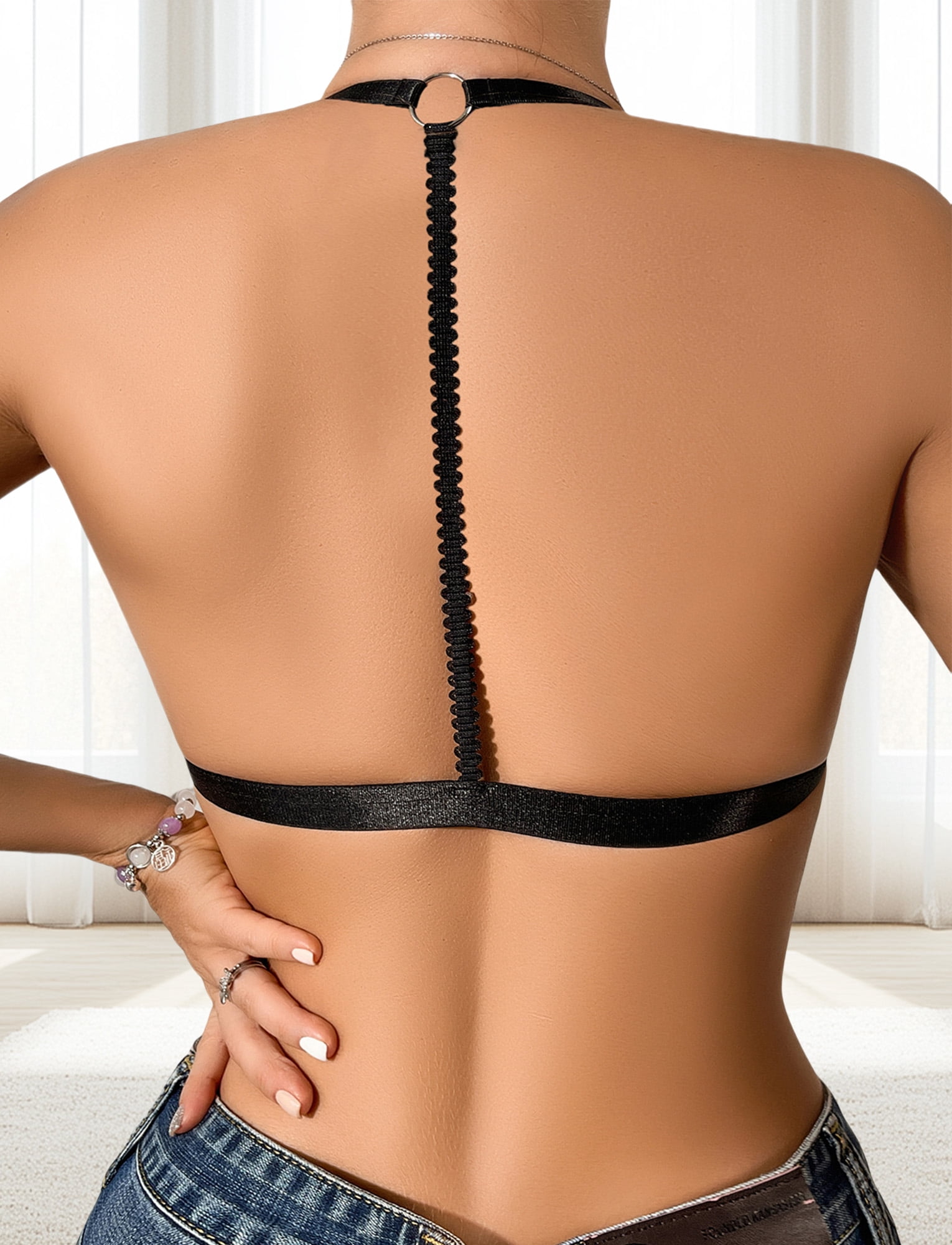 Women 2 Piece Triangle Bras V Neck Wireless Bra Tops No Padded Low Cut Plunge Bra Seamless Wireless Sexy Bra Wire Free Spaghetti Strap Bra Underwear