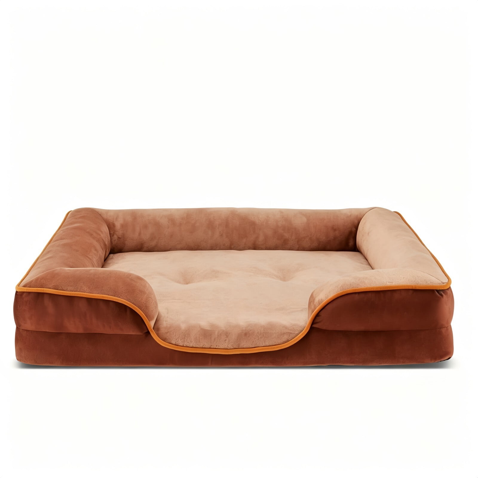 Kelno 42"x32" Orthopedic Dog Bed Supportive Egg Crate Foam Pet Couch Bed with Removable Washable Cover Anti Slip Bottom, Brown