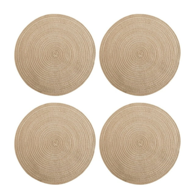 DJN 2025 Nouveau Ensemble de 4 Napperons Ronds en Coton Tressé 15 Pouces pour Cuisine Table à Manger Fête
