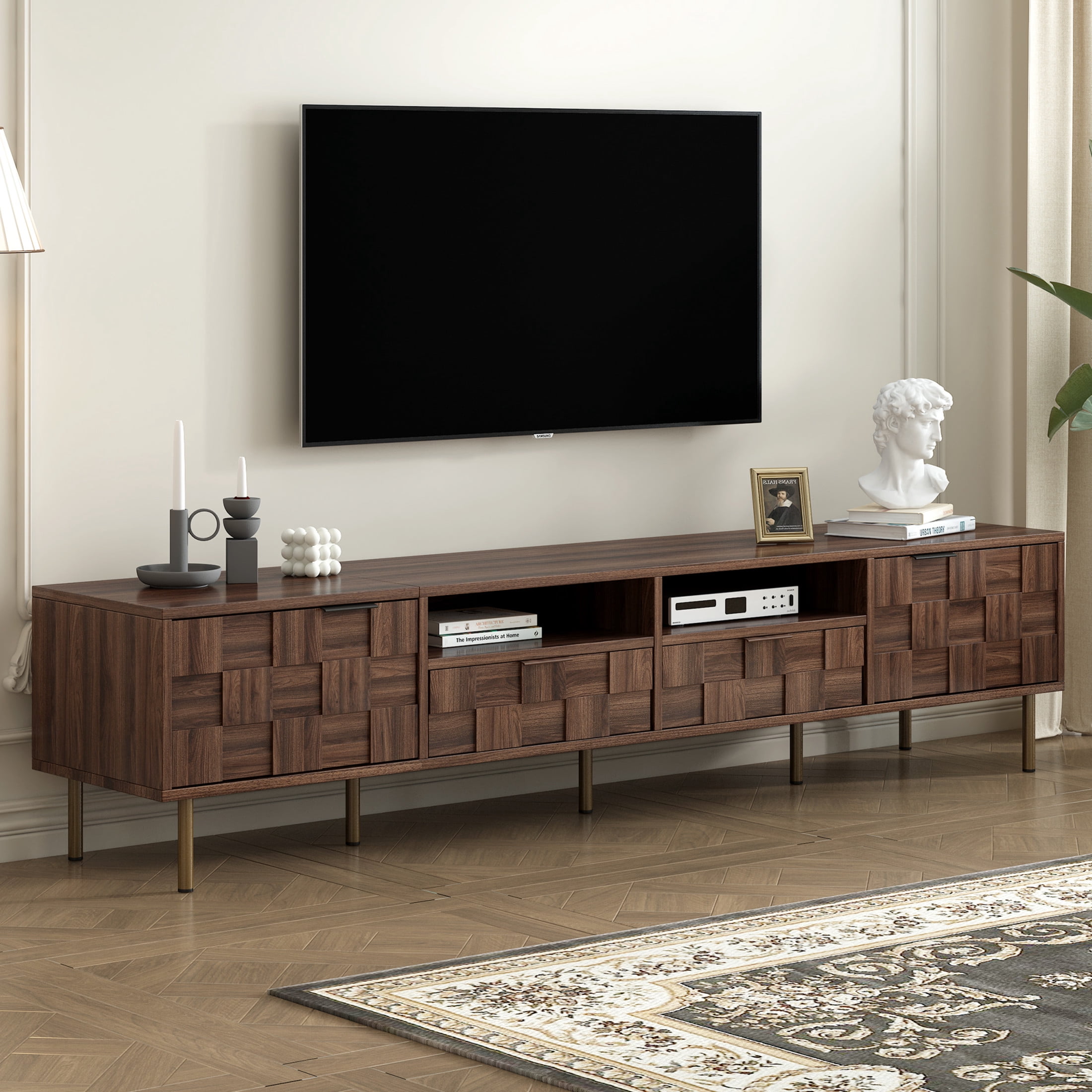 Noble House TV Stand for TVs up to 85 Inch with 2 Drawers and Storage Cabinets, Dark Brown