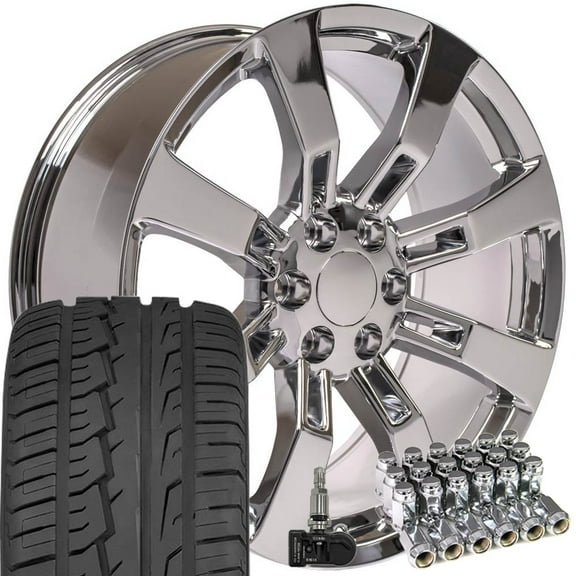 OE Wheels CA82 22 Inch Rims and Tires Fit Escalade Style 6x139.7 22x9 Chrome - Hollander 5409 - iMove Gen 2 SUV 285/45-22 (Set of 4)