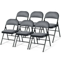 Gymax Set of 6 Folding Chairs Fabric Upholstered Padded Seat Metal Frame Home Office