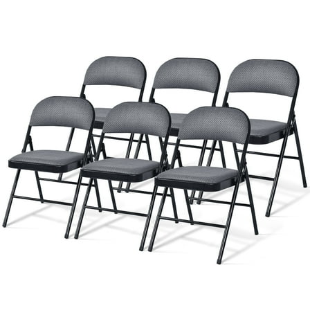 Gymax Set of 6 Folding Chairs Fabric Upholstered Padded Seat Metal Frame Home Office