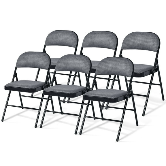 Gymax Set of 6 Folding Chairs Fabric Upholstered Padded Seat Metal Frame Home Office