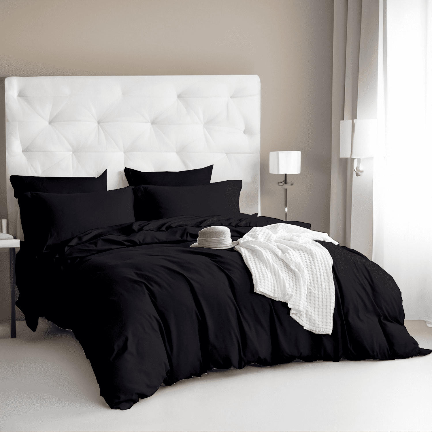 EASYCOT 800 Therad Count Queen Duvet Set 3 - Pieces Soft 100% Egyptian Cotton Solid Duvet Cover Set - Breathable Bedding Set with Zipper Closure Long Staple - Comforter Cover - Black