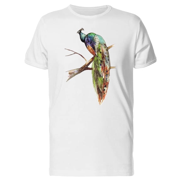 Watercolor Peacock On A Branch T-Shirt Men -Image by Shutterstock, Male XX-Large
