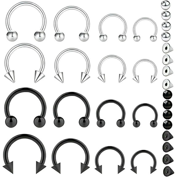 16pcs 16G Horseshoe Rings Surgical Steel Nose Septum Horseshoes Hoop Earring Eyebrow Tragus Smiley Lip Rings Stainless Steel Daith Helix Piercing Jewelry for Women Men, 6/8/10/12 mm