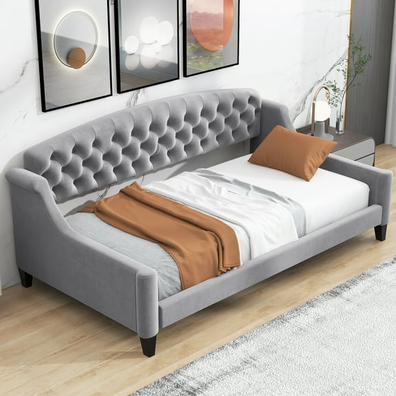 Pinovk Modern Luxury Tufted Button Daybed,Twin,Gray(Old SKU:GX001008AAE)