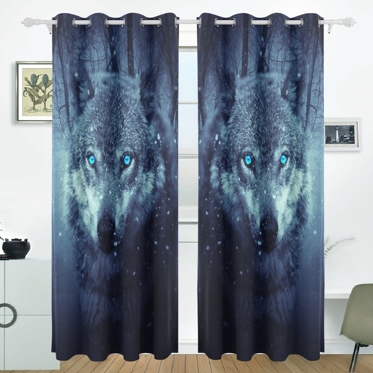 Fog Wolf Nice Forest 3D Curtain Blockout Photo Printing Curtains Drape Fabric 