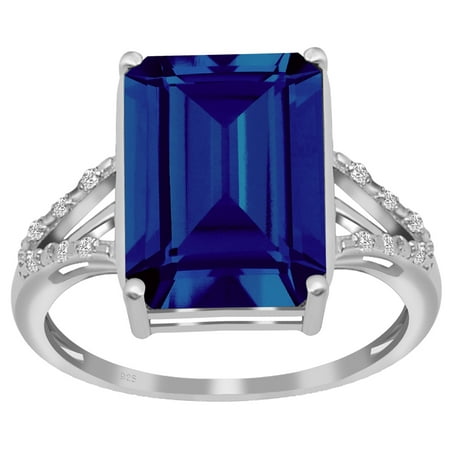 10.5 Ctw Lab Created Octagon Cut Blue Created Sapphire Ring, September Birthstone Prong 925 Sterling Silver Ring, Best Gift For