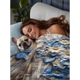 thumbnail image 3 of Blue White Daisy King Size Flat Sheet, Wrinkleproof & Fadeproof Cooling Flat Bed Sheet Only, Vintage Pastoral Butterfly Rustic Wood Breathable Soft Bedding Top Sheets 105 x 98 Inches, 3 of 8