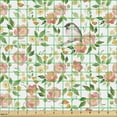 thumbnail image 2 of Ambesonne Floral Fabric by the Yard Upholstery, Flower Petals Blossoms, 1 Yard, Coral Fern Green White, 2 of 5