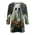 thumbnail image 4 of WTOBBY Women's Bat Element Print Round Neck 3/4 Sleeve Casual Top Halloween Themed Blouse for Fall Fashion and Seasonal Holiday Parties,Gray M, 4 of 5