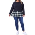 thumbnail image 2 of Agnes Orinda Camisetas para Mujeres Talla Grande Patchwork Peplum Cuello Redondo de Manga Larga Casual Blusa Básica 1X Azul Marino, 2 of 6