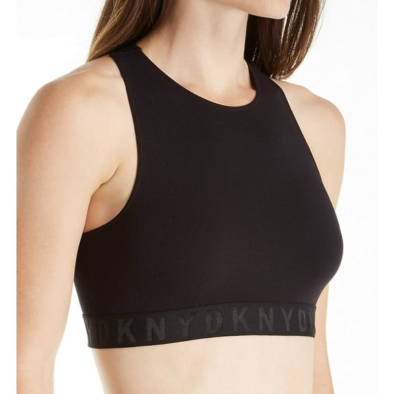 DKNY BLACK Seamless Litewear Rib Crop Top Bra, US Small