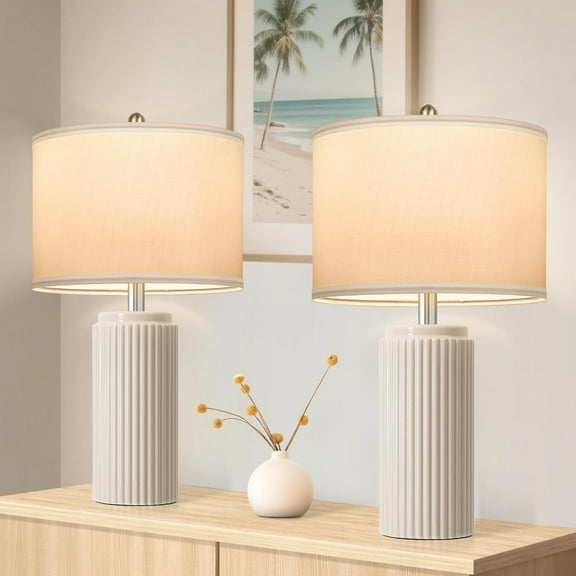 Nordic Hygge 23.5’’ Modern Table Lamps, Cream, 2 Pack
