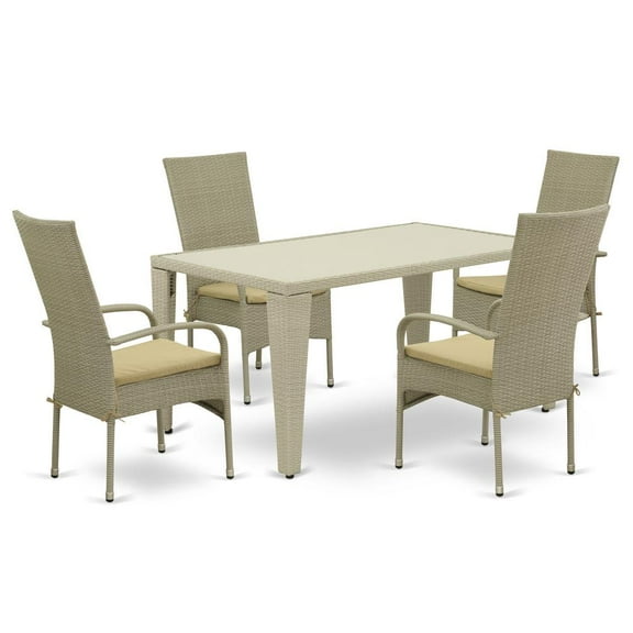 East West Furniture Gudhjem 5-piece Metal Patio Set with Armchairs in Natural