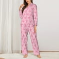 thumbnail image 2 of Logiee Pink Bows Print Womens Pajamas Set,Long Sleeve Sleepwear,Button Down Lounge Set 2 Pieces,Soft Nightwear Pjs Set-Medium, 2 of 7