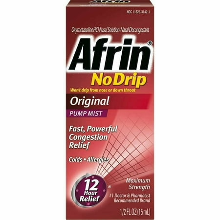 Afrin No Drip Original Nasal Decongestant Pump Mist 15 mL Pack of 4