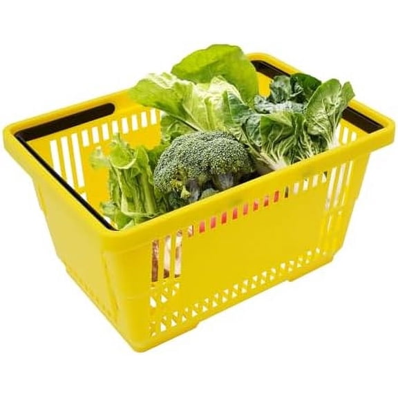 12 Pcs Shopping Baskets 28L 7.4Gal Plastic Shopping Baskets with Handles, Portable Grocery Basket for Supermarket Retail Shop Book Store Laundry, 18.9x13x10.2 Inch (Yellow)