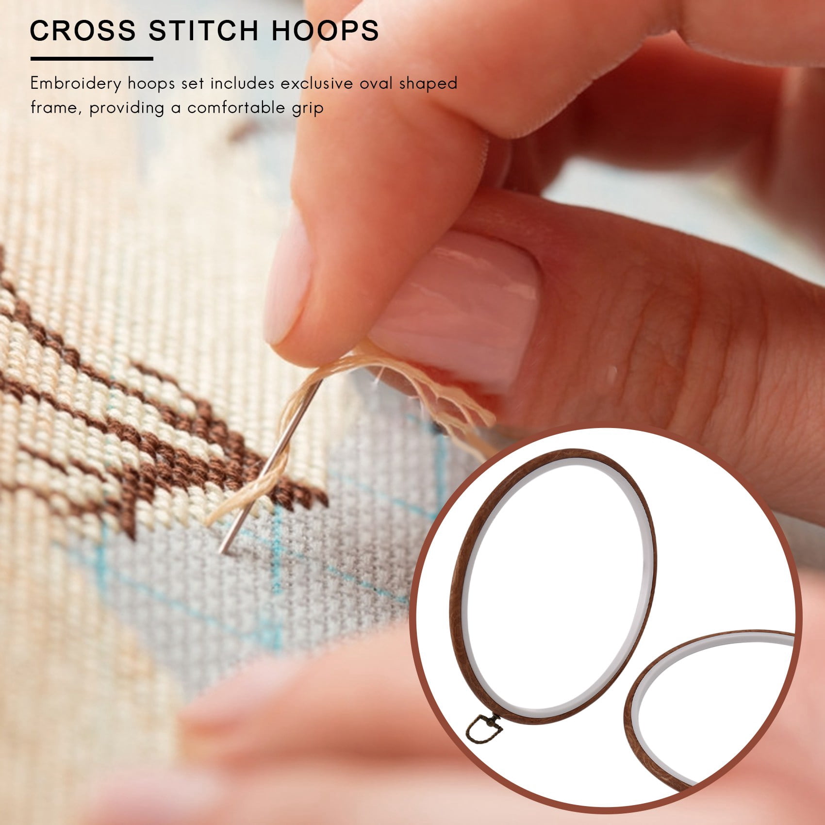 3 Pieces 10 inch 26cm Embroidery Ring No Slip Hoops Set Imitated Wood Display Frame Circle Embroidery Kits