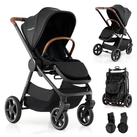 Costway Convertible Travel Baby Stroller with Car Seat Adapters, Reversible Seat, Handlebar Black