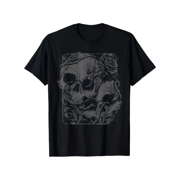 Men's Gothic Vintage Skull and Roses Graphic T-Shirt