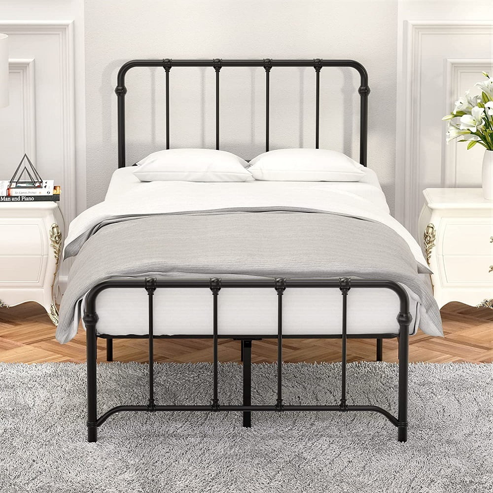 Metal Bed Frame Twin Size, 12 inch Platform Bed with Vintage Headboard