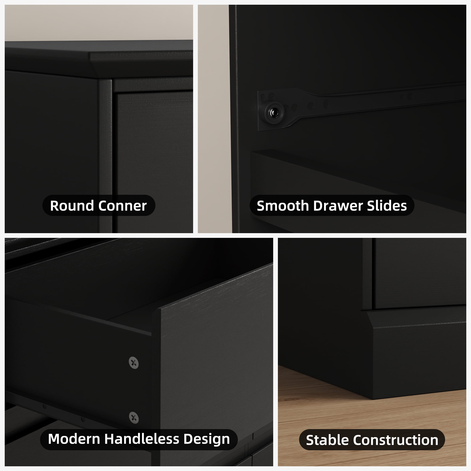 Black Dresser 6 Drawer Dresser Chests of Drawers Wood Storage Side Large Cabinet for Bedroom Closet Living Room