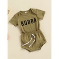 thumbnail image 3 of TSEXIEFOOFU Baby Girl Boy Jumpsuit Set Toddler Letter Print Summer Short Sleeve Romper and Stretch Casual Drawstring Shorts, 3 of 9