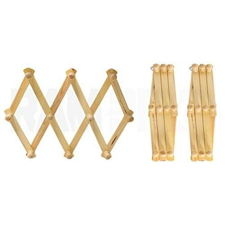 Hanging Hat Rack Set of 3 RAM-PRO Accordion Style Wood Expandable Wall Rack For Hat, Cap, Belt, Umbrella Coffee Mug Jewelry Hanging wooden Pegs ()