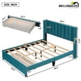 thumbnail image 4 of Bellemave Queen Size Blue Velvet Upholstered Wood Platform Bed with a Big Drawer and Soft Headboard, 4 of 8