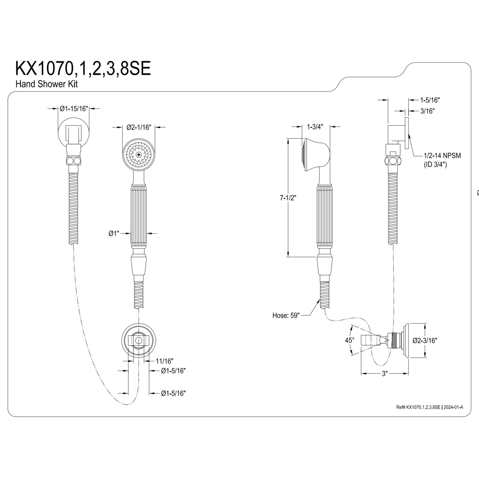 Kingston Brass KX1073SE Vintage Hand Shower Kit, Antique Brass